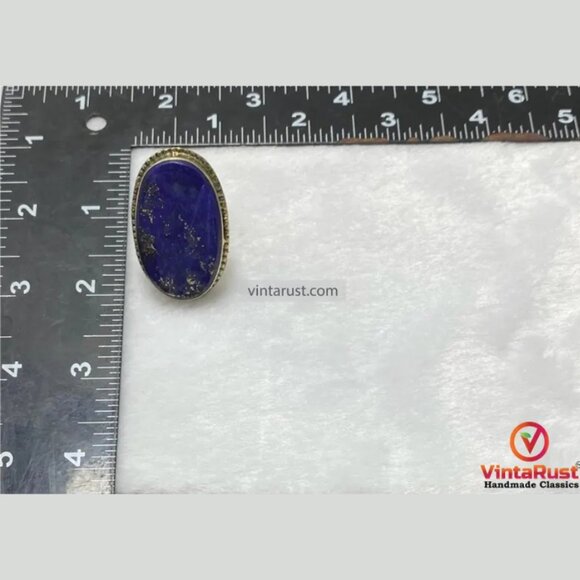 Unisex Lapis Lazuli Stone Ring: Adjustable Gemstone Lapis Jewelry - Picture 5 of 6